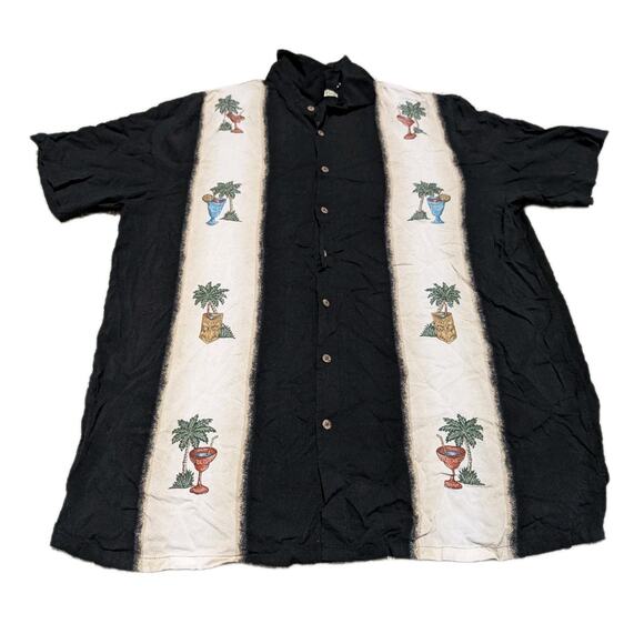 Batik Bay Shirt Mens XLT Tall Hawaiian Black Short Sleeve Collar Floral - Picture 1 of 5